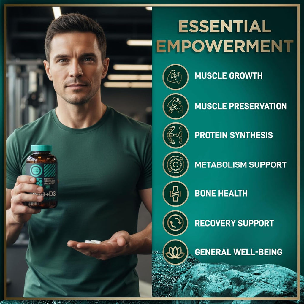 WILD FUEL 3,000Mg HMB Supplement plus Vitamin D3 - Muscle Growth, Strength, Fast Workout Recovery HMB Supplements for Men and Women - Calcium Beta-Hydroxy Beta-Methylbutyrate - 180 Capsules