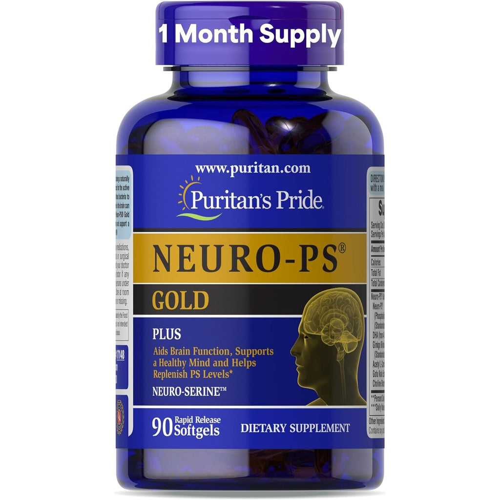 Puritan'S Pride Neuro-Ps® Gold plus Neuro-Serine™ with Gingko Biloba and DHA, Advanced Dietary Supplement for Brain Function, Health, and Memory Support, 1 Month Supply, 90 Rapid Release Softgels
