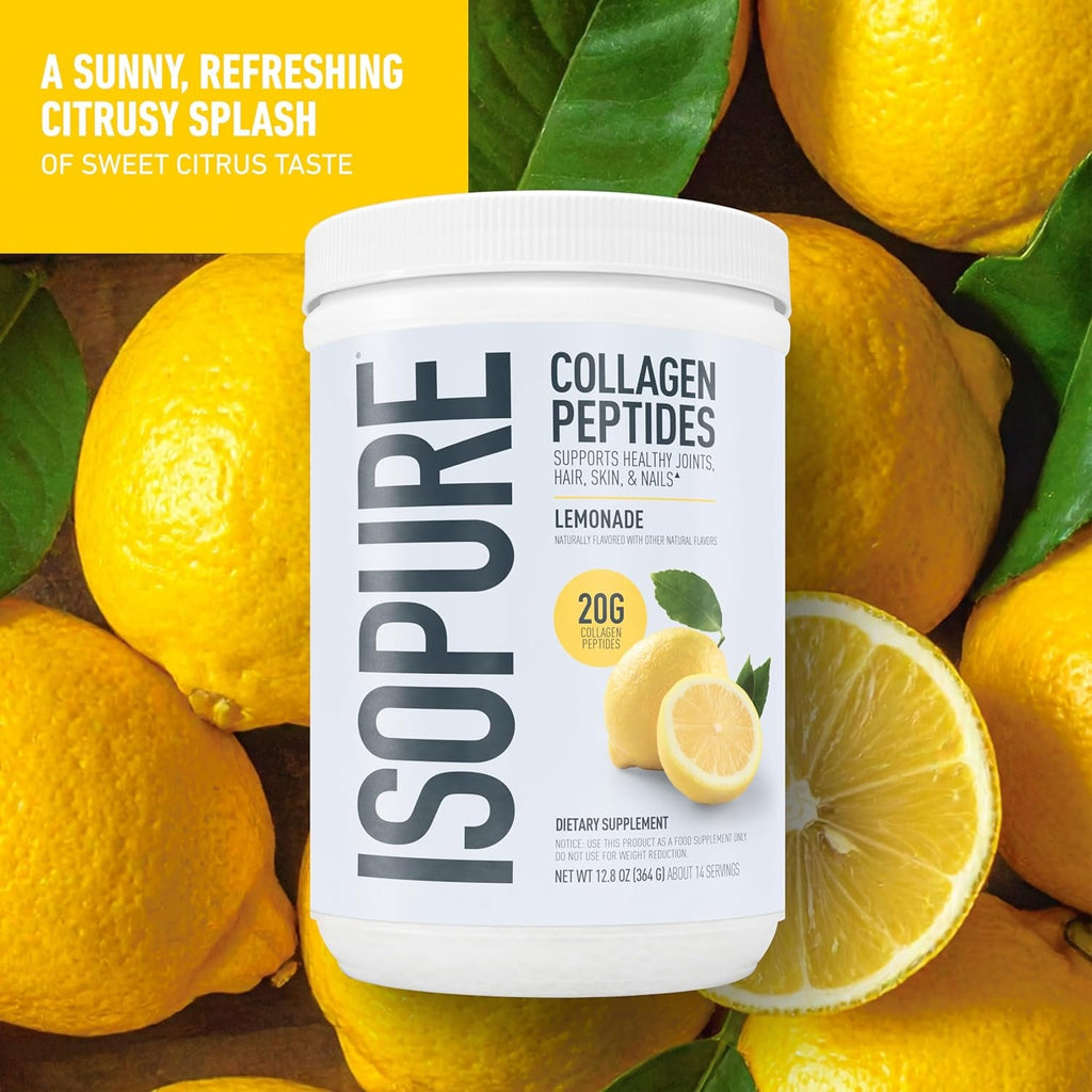 Isopure 20G Grass-Fed Collagen Peptides with Biotin + Vitamin C – Supports Skin, Hair, Nails & Joint Health – Lemonade, Keto Friendly Collagen Powder, 14 Servings