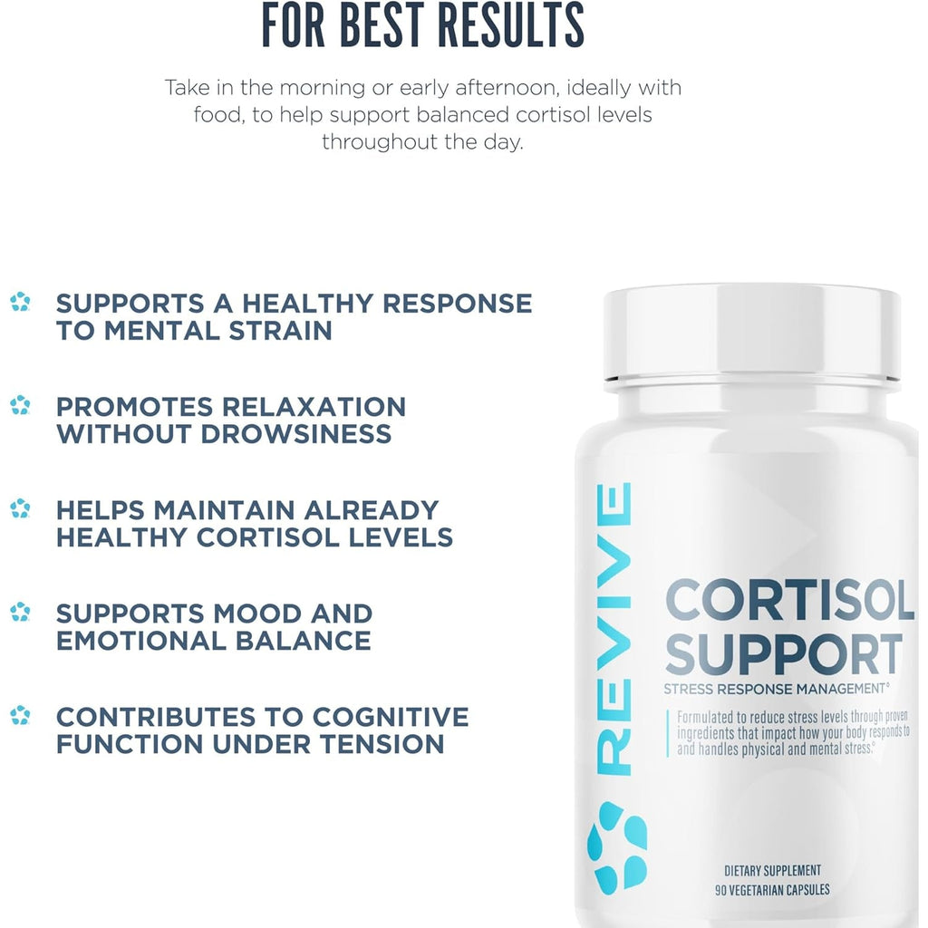 Revive MD Cortisol Manager, 90 Vegetarian Capsules - Cortisol Supplement W/Magnesium & L-Theanine Support Health, Focus, Energy, Fatigue, & Adrenal Gland Function - Vegan & Gluten-Free (30 Servings)