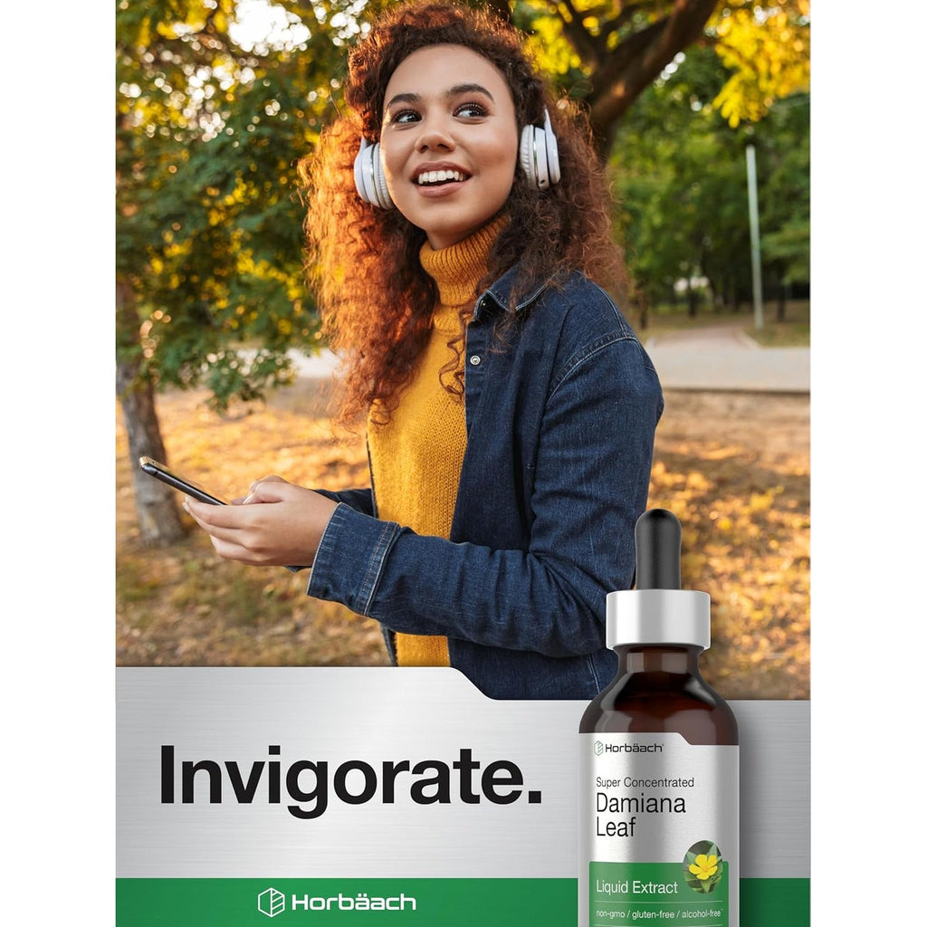 Horbäach Damiana Leaf Herb Tincture | 2 Fl Oz | Super Concentrated | Alcohol Free Liquid Extract | Vegetarian, Non-Gmo & Gluten Free Herbal Supplement