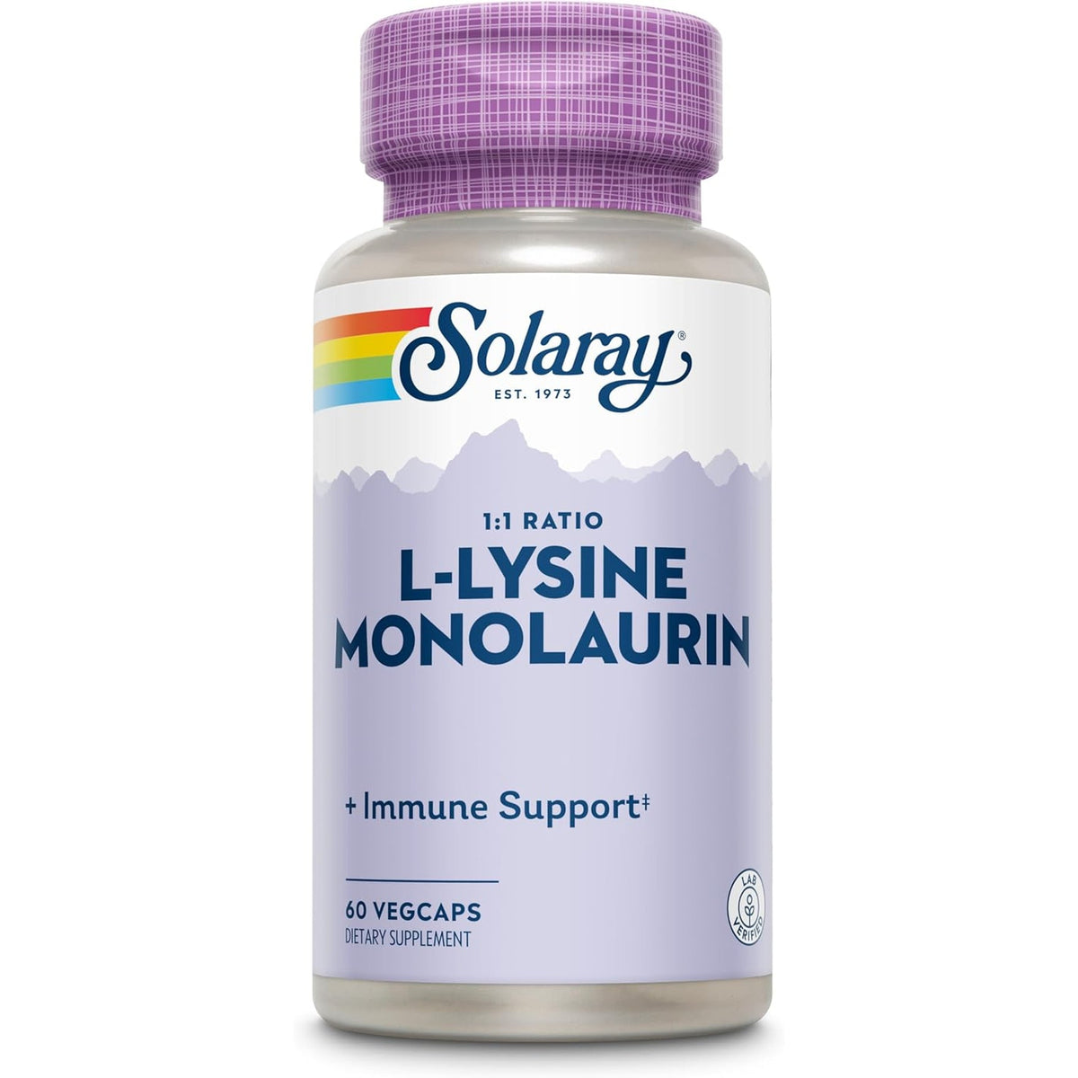 SOLARAY L-Lysine Monolaurin Immune Support Supplement, 1:1 Ratio for Immune System Function, 500 Mg Each, 60-Day Money Back Guarantee, 30 Servings, 60 Vegcaps