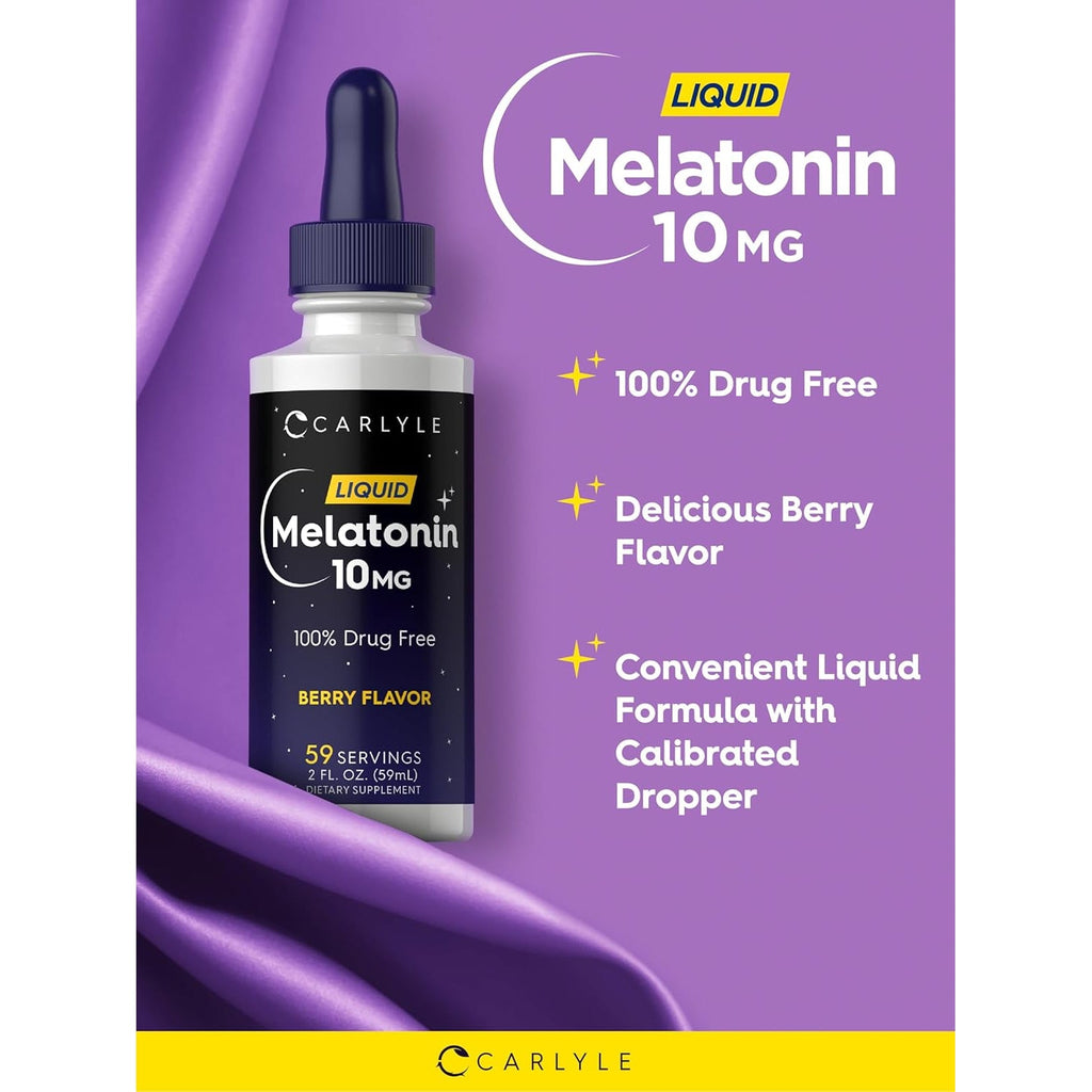Carlyle Melatonin 10Mg | 2 Fl Oz Liquid Drops | Berry Flavor | for Adults | Non-Gmo, Vegetarian Supplement