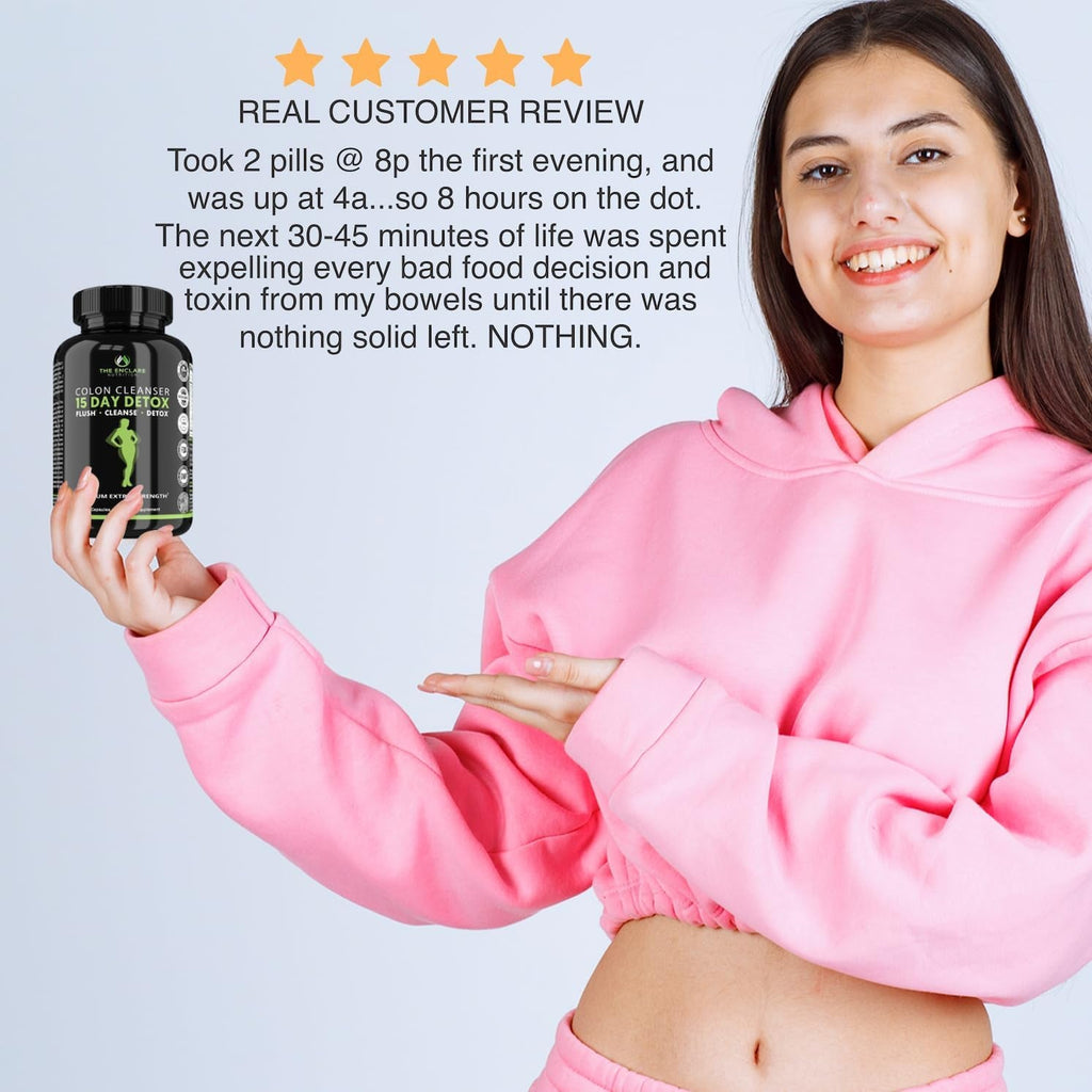 THE ENCLARE NUTRITION Colon Cleanse 15 Day Gut Cleanse Pills - Colon Cleanser for Women & Men - Psyllium Probiotic Laxatives for Constipation, Bloating Relief, Detox Cleanse Weight Loss Support (1)