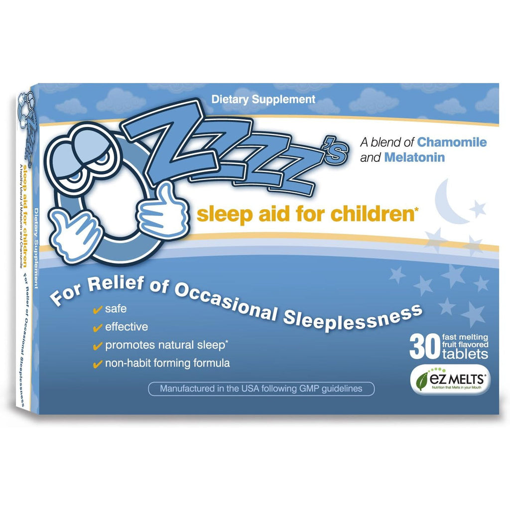 Ozzzz’S Sleep Aid for Children, with Melatonin and Chamomile, Pediatrician Formulated, Zero Sugar, Vegan, Orange Dream Flavor, 30 EZ Melt Tablets