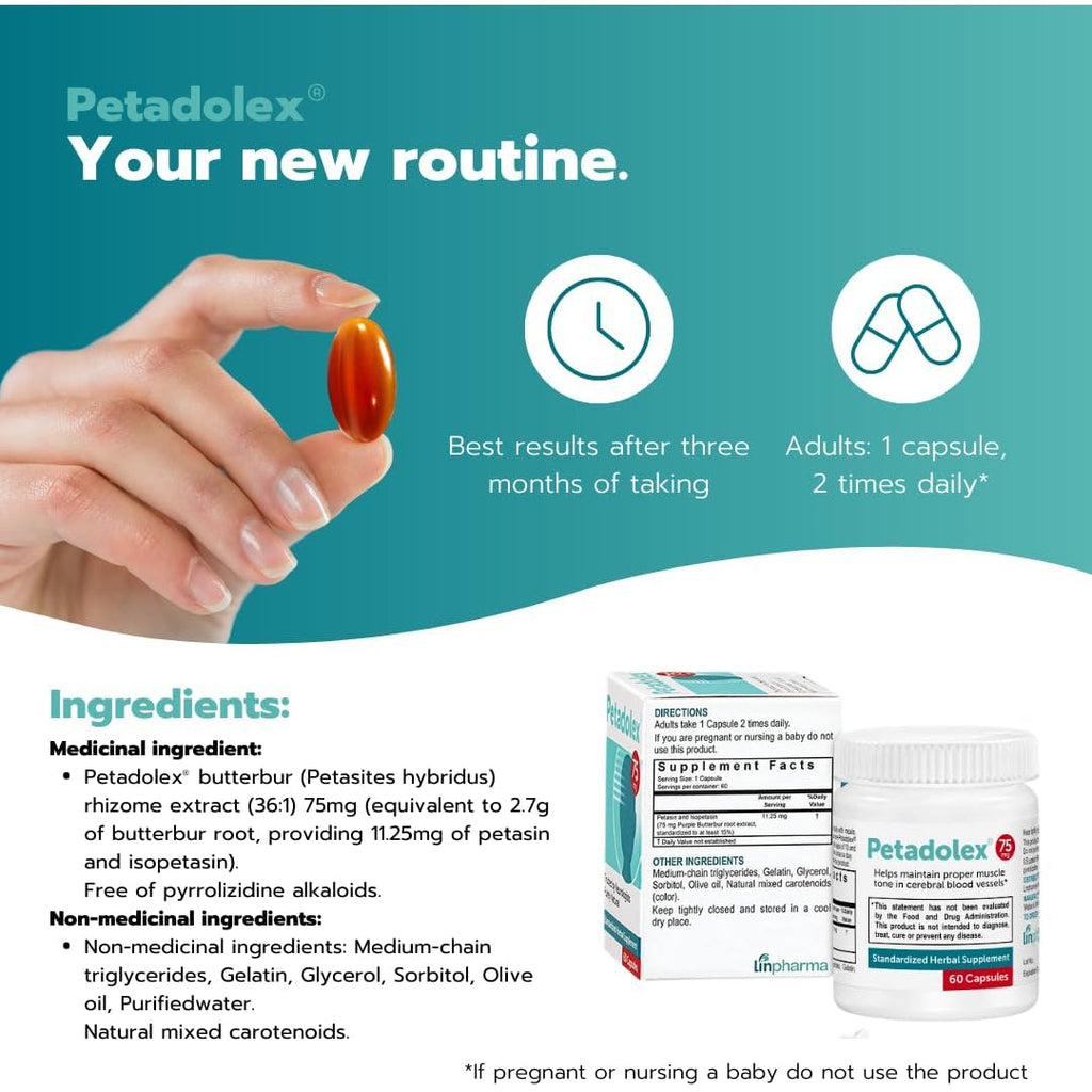 Migraine Relief - Patented Butterbur Root Extract, 75Mg Pa-Free Butterbur Extract in Gelatin Capsules, Ideal Real Butterbur for Migraines Solution Prevention