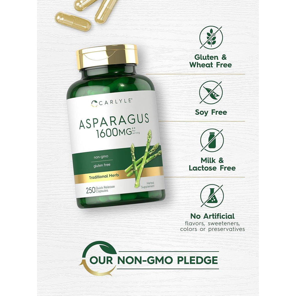 Carlyle Asparagus Supplement | 250 Powder Capsules | Non-Gmo and Gluten Free Formula | High Potency Traditional Herb Extract