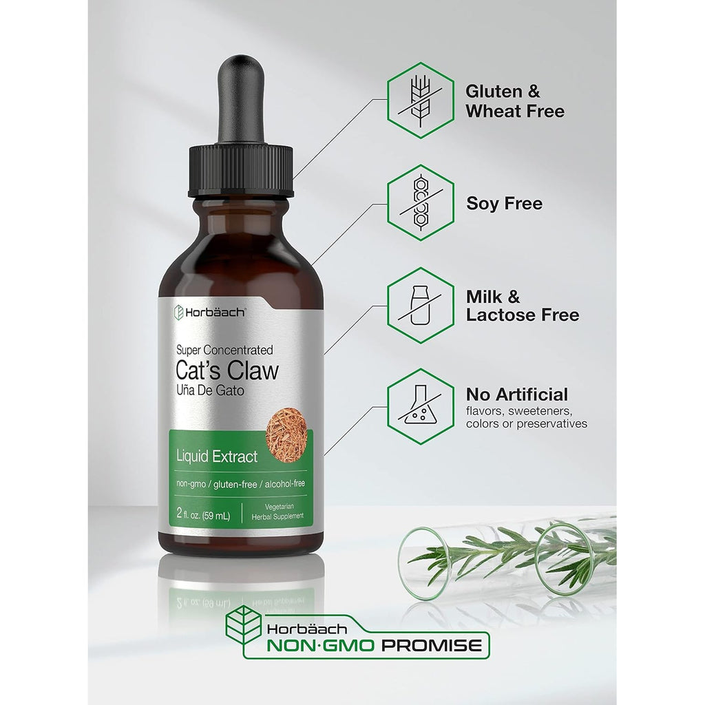 Horbäach Cats Claw Herb Extract Tincture | 2 Fl Oz | Alcohol Free | Vegetarian, Non-Gmo, Gluten Free Liquid