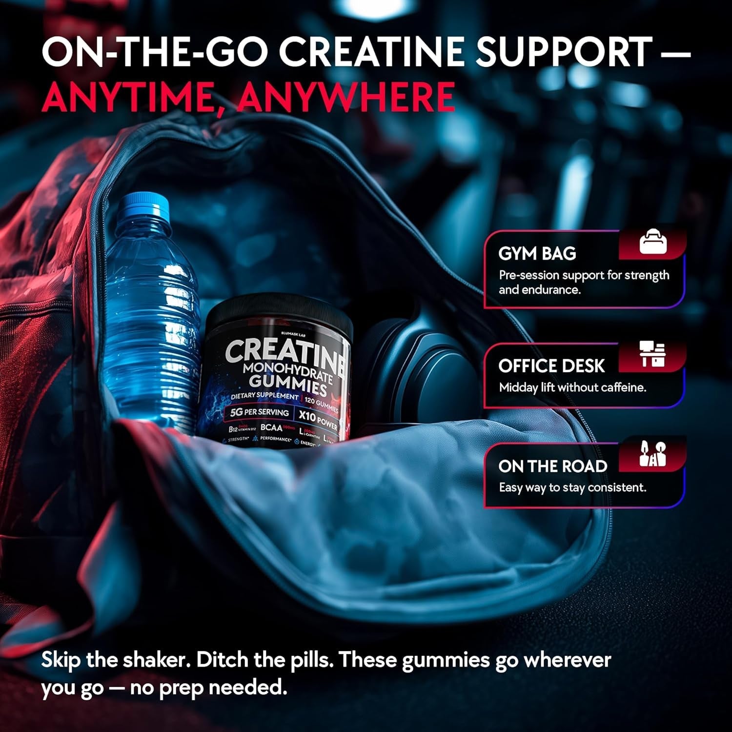 Creatine Monohydrate Gummies Complex 5000 MG for Men & Women, Preworkout Gummy with BCAA, L-Carnitine, Taurine & Vitamin B12 for Muscle Growth, Strength & Energy Support , Flavored and Chewable