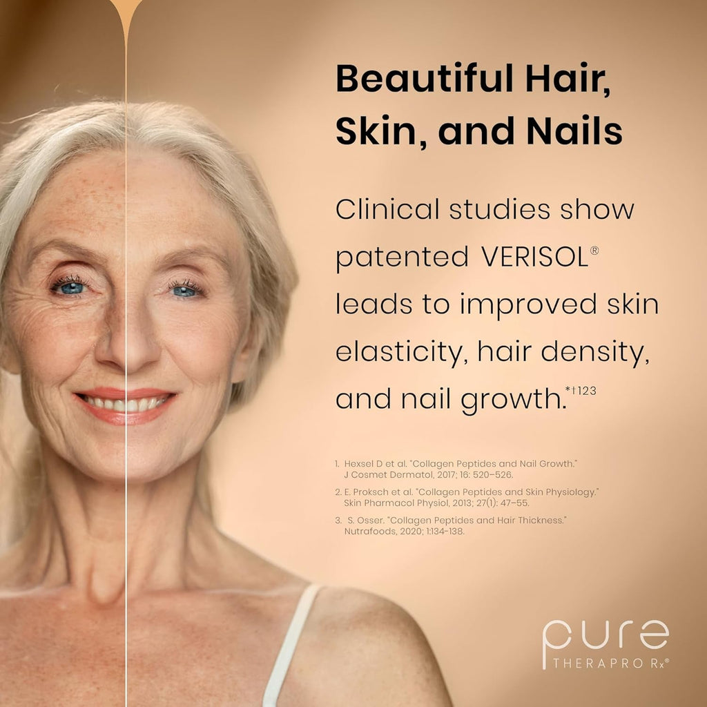 Pure Therapro Rx Triactive Collagen Plus, Collagen Powder for Hair, Skin, Nails, Bones & Joints, Hydrolyzed Collagen Powder W/Patented Peptides, Multi Collagen Protein Powder (Unflavored)