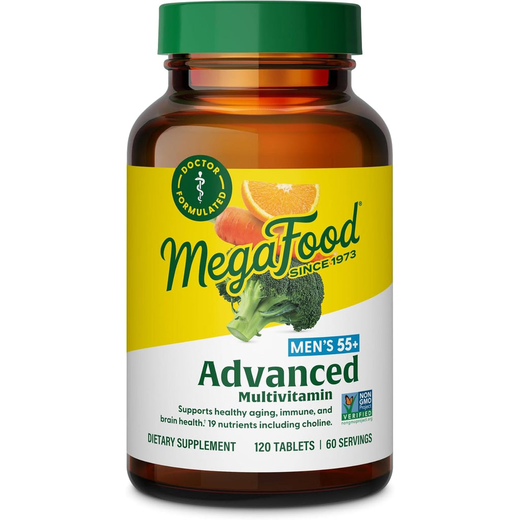 Megafood Advanced Multivitamin for Men 55+, Mens Multivitamins 50 Plus, Methylated B12, Methyl Folate, Choline, Vitamin D, Brain & Muscle Health, Immune Support, Vegetarian - 120 Tablets (60 Servings)