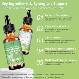 Lutein and Zeaxanthin Supplement Liquid Drops 40Mg AREDS 2 plus Eye Vitamin & Mineral Supplement with Vitamin C E Zinc Copper for Blue Light Protection Eye Health Support Non-Gmo, Gluten Free