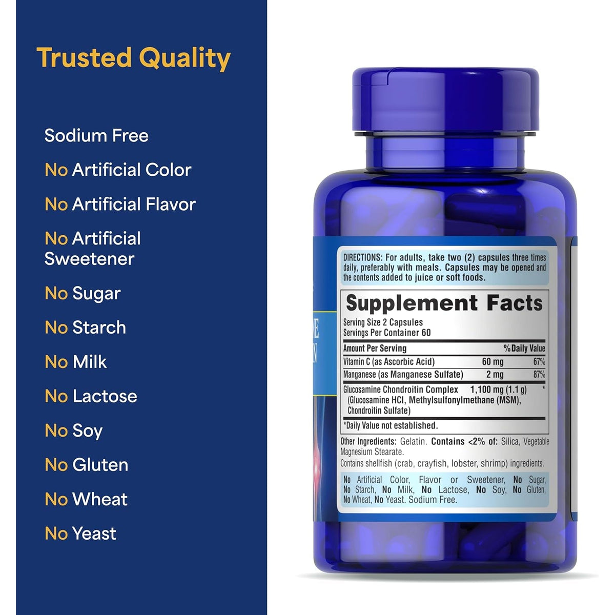 Puritan'S Pride Glucosamine Chondroitin Complex for Women and Men, Dietary Supplement for Joint Health, 120 Rapid Release Capsules
