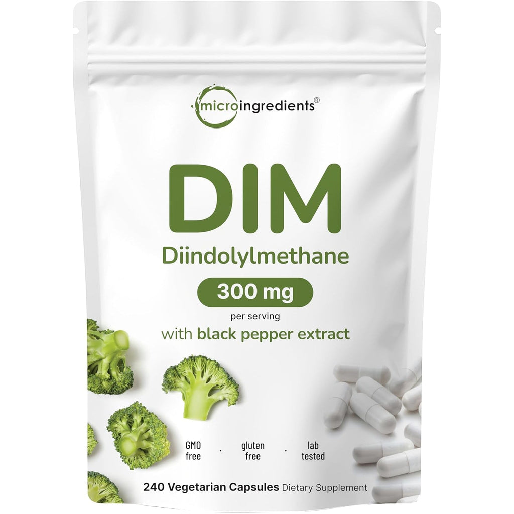 DIM Active Supplement, DIM 300Mg, 240 Veggie Capsules (8-Month Supply), 2 in 1 Formula, Estrogen Metabolism, Premium Dim-Plus Broccoli Extract Supplement with Black Pepper for Better Absorption