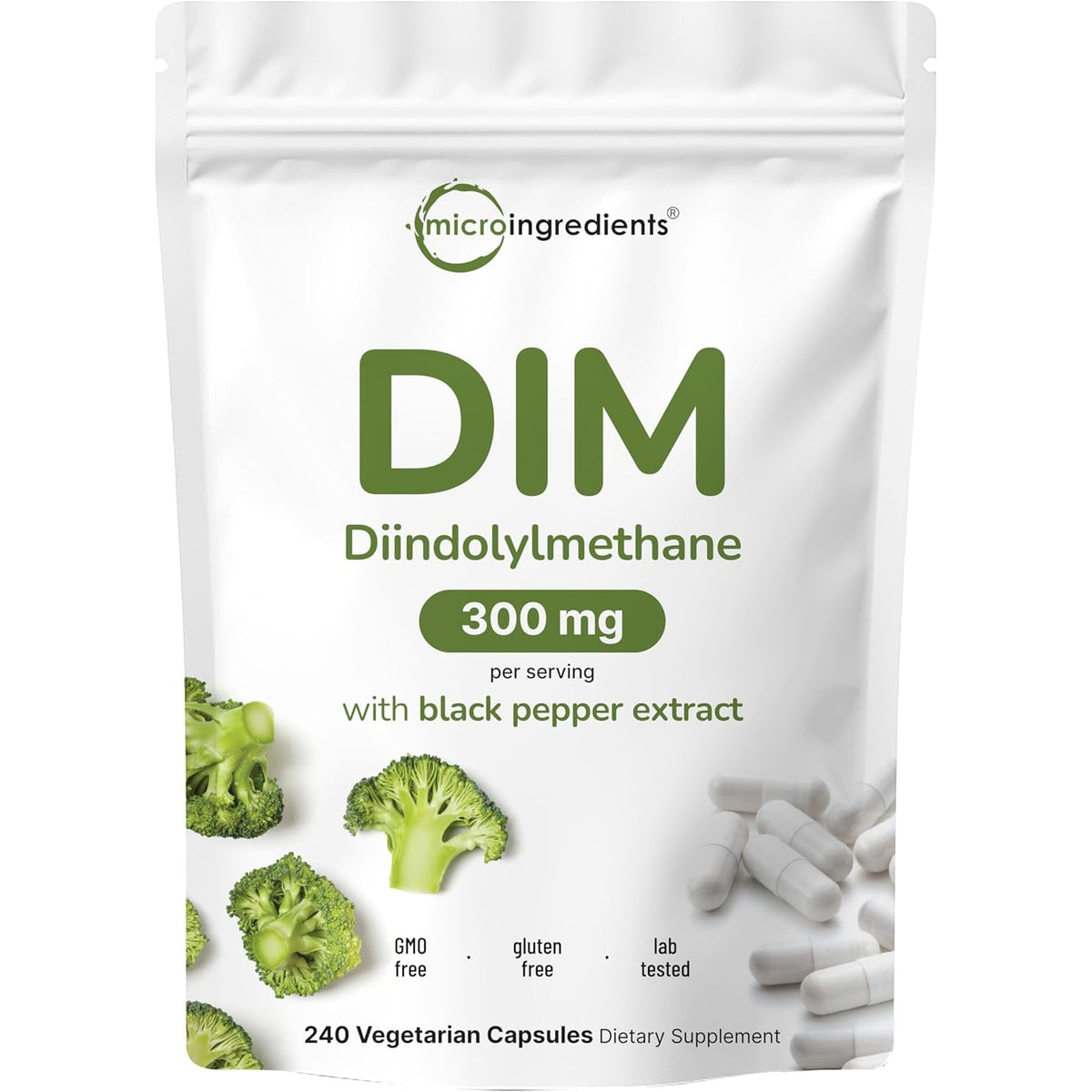 DIM Active Supplement, DIM 300Mg, 240 Veggie Capsules (8-Month Supply), 2 in 1 Formula, Estrogen Metabolism, Premium Dim-Plus Broccoli Extract Supplement with Black Pepper for Better Absorption