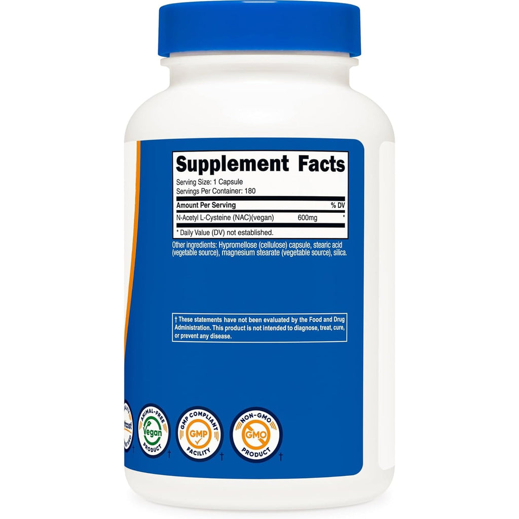 Nutricost N-Acetyl L-Cysteine (NAC) 600Mg, 180 Capsules - Non-Gmo, Gluten Free