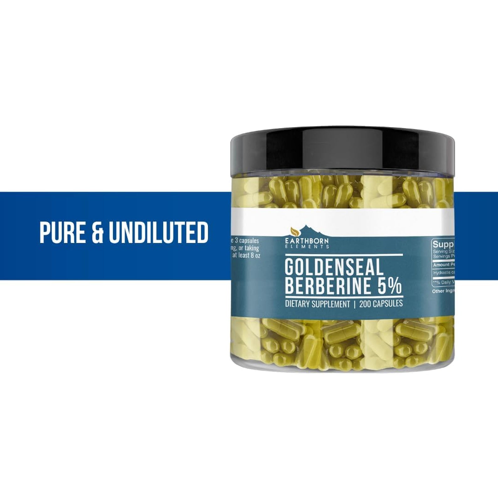 Earthborn Elements Berberine 200 Capsules, Pure & Undiluted, No Additives