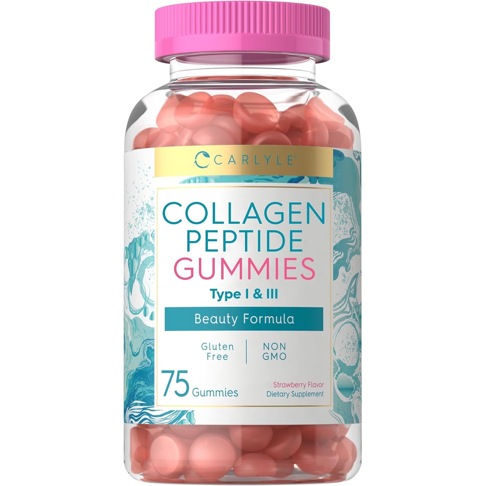 Carlyle Collagen Gummies | Strawberry Flavor Beauty Supplement | Collagen Peptides for Women & Men | Type 1 & 3 | Non-Gmo, Gluten Free