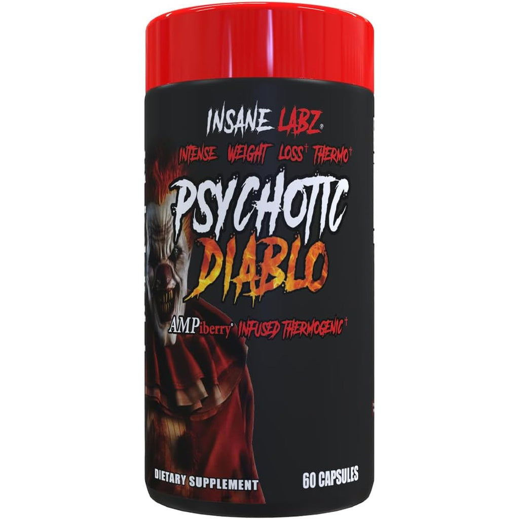 Insane Labz Psychotic Diablo Thermogenic Fat Burner for Men and Women with Grains of Paradise Theobromine Dandelion Root Extract Fueled by Ampiberry, Appetite Suppressant - 60 Servings
