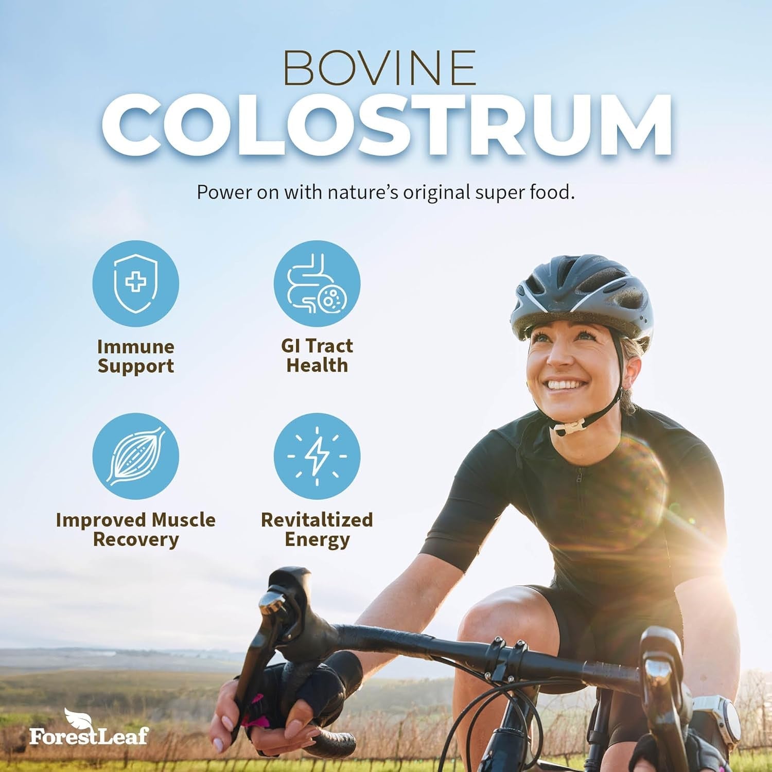 Forestleaf Colostrum Powder 50% Igg Highest Pure Concentration, Grass Fed Colostrum Supplement for Gut Health, Immune Support and Muscle Recovery, Bovine Colostrum for Humans, Unflavored, 45 Servings