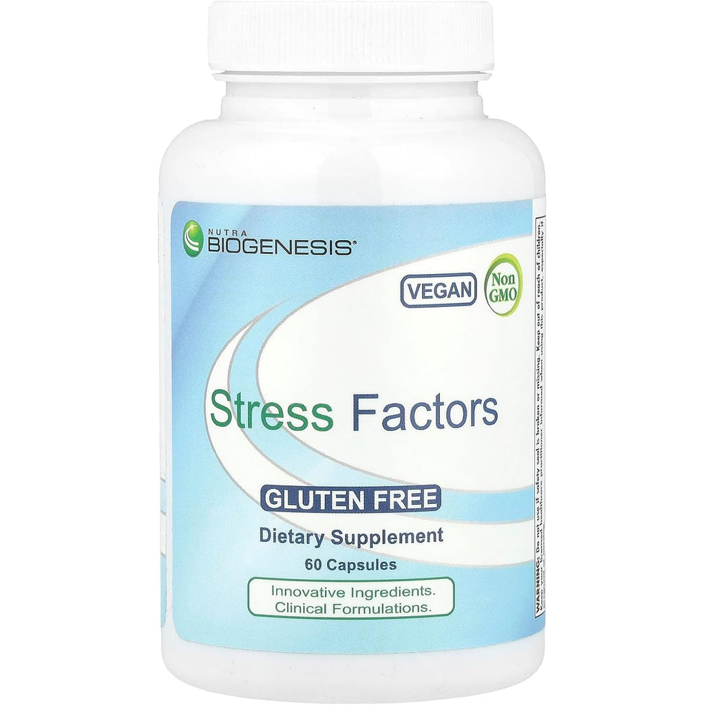 Nutra Biogenesis Stress Factors - GABA Supplements for Women & Men, L Theanine Calm Relaxation Support for Adults, 100Mg L-Theanine & 25Mg GABA per Pill - 60 Veggie Capsules
