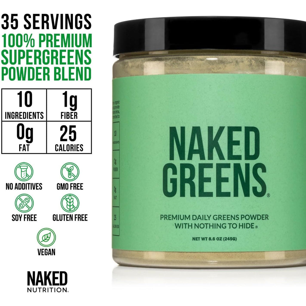 NAKED Super Greens Powder Organic Greens Supplement - Only 10 Premium Ingredients - Vegan, Non-Gmo, Prebiotic and Probiotic - 35 Servings