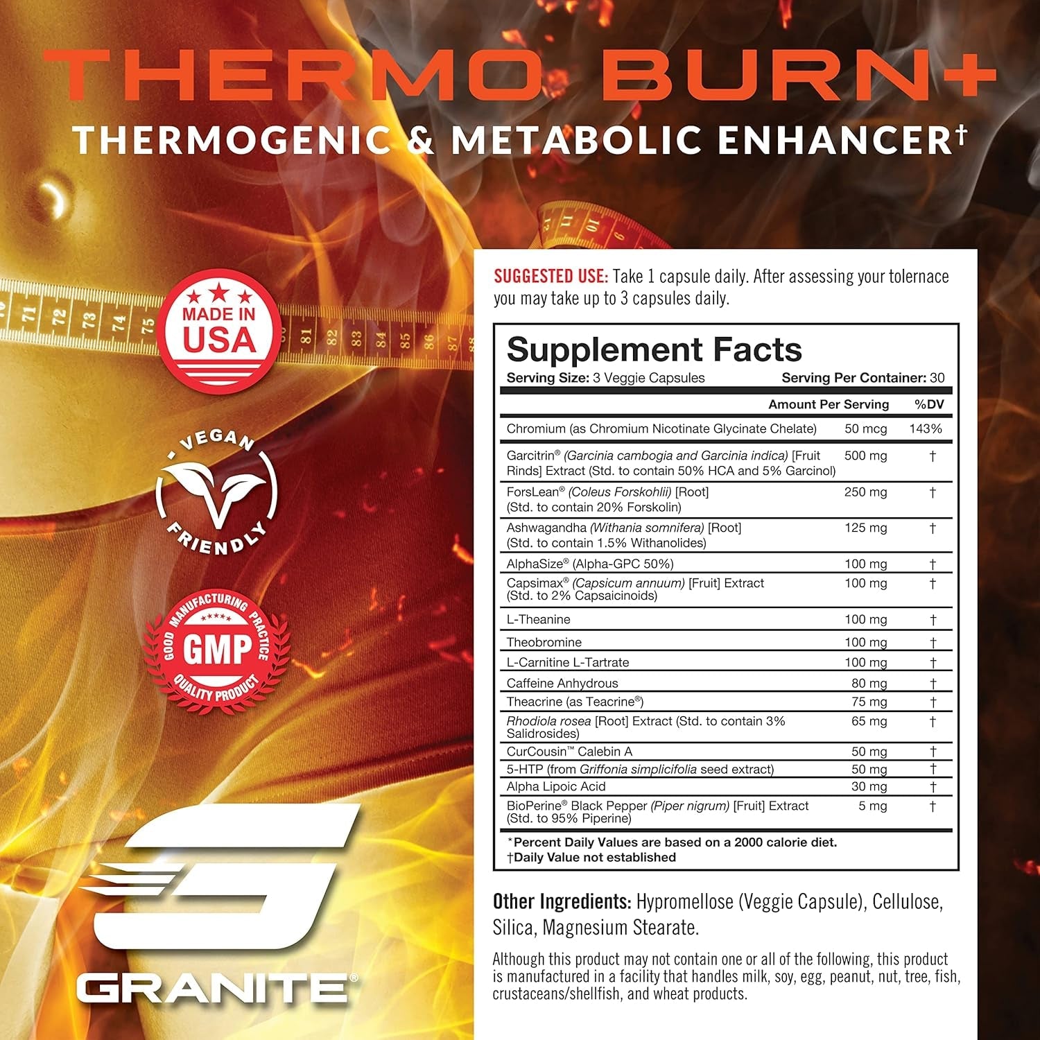 Granite Thermo Burn, New Advanced Formula for Thermogenic, Metabolic, Mood & Appetite Support with Alpha GPC, Theobromine, & 5-HTP, 90 Capsules