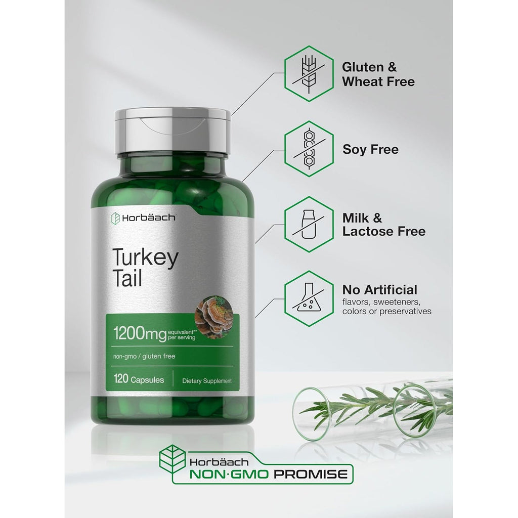 Horbäach Turkey Tail Mushroom Capsules | 120 Count | Non-Gmo and Gluten Free Extract