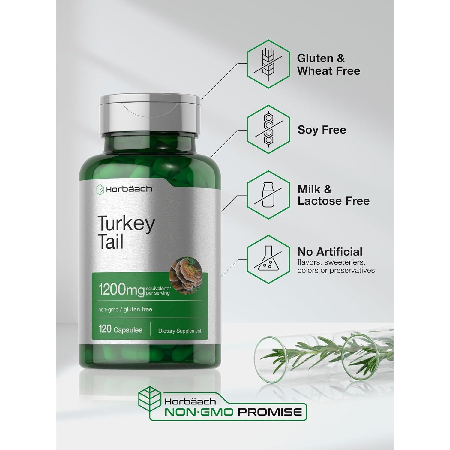 Horbäach Turkey Tail Mushroom Capsules | 120 Count | Non-Gmo and Gluten Free Extract