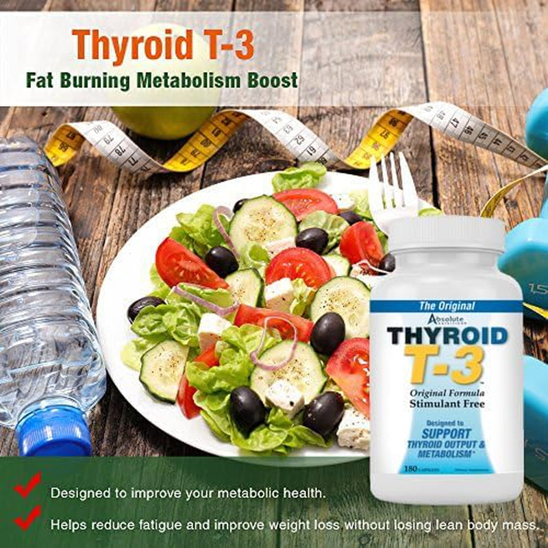 Absolute Nutrition Thyroid T-3 Radical Metabolic Booster, Energy & Focus Unflavored Thyroid Support Formula Capsules, Natural Metabolism Booster, Support Healthy Thyroid Function, 180 Capsules
