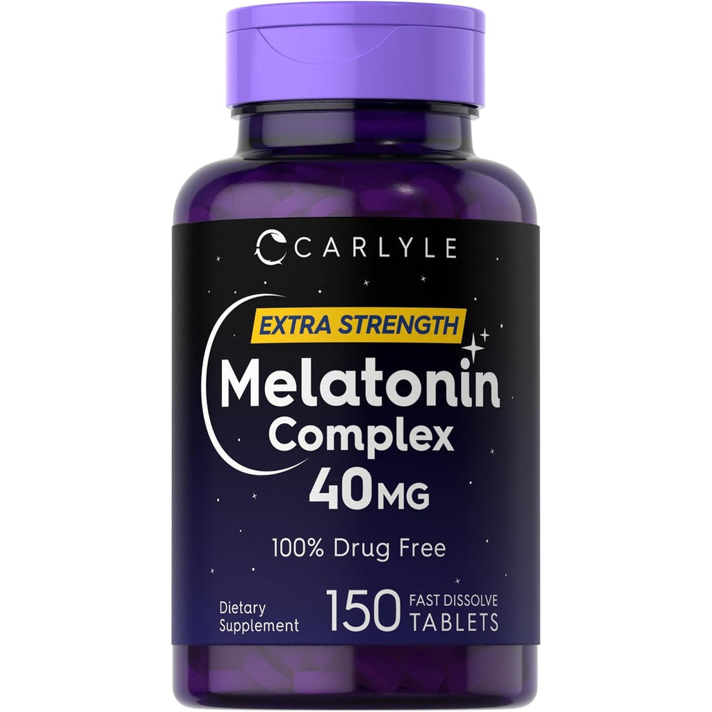 Carlyle Melatonin 40Mg Complex | 150 Fast Dissolve Tablets | Extra Strength Support | with Ashwagandha and Chamomile | Vegetarian, Non-Gmo, Gluten Free Supplement