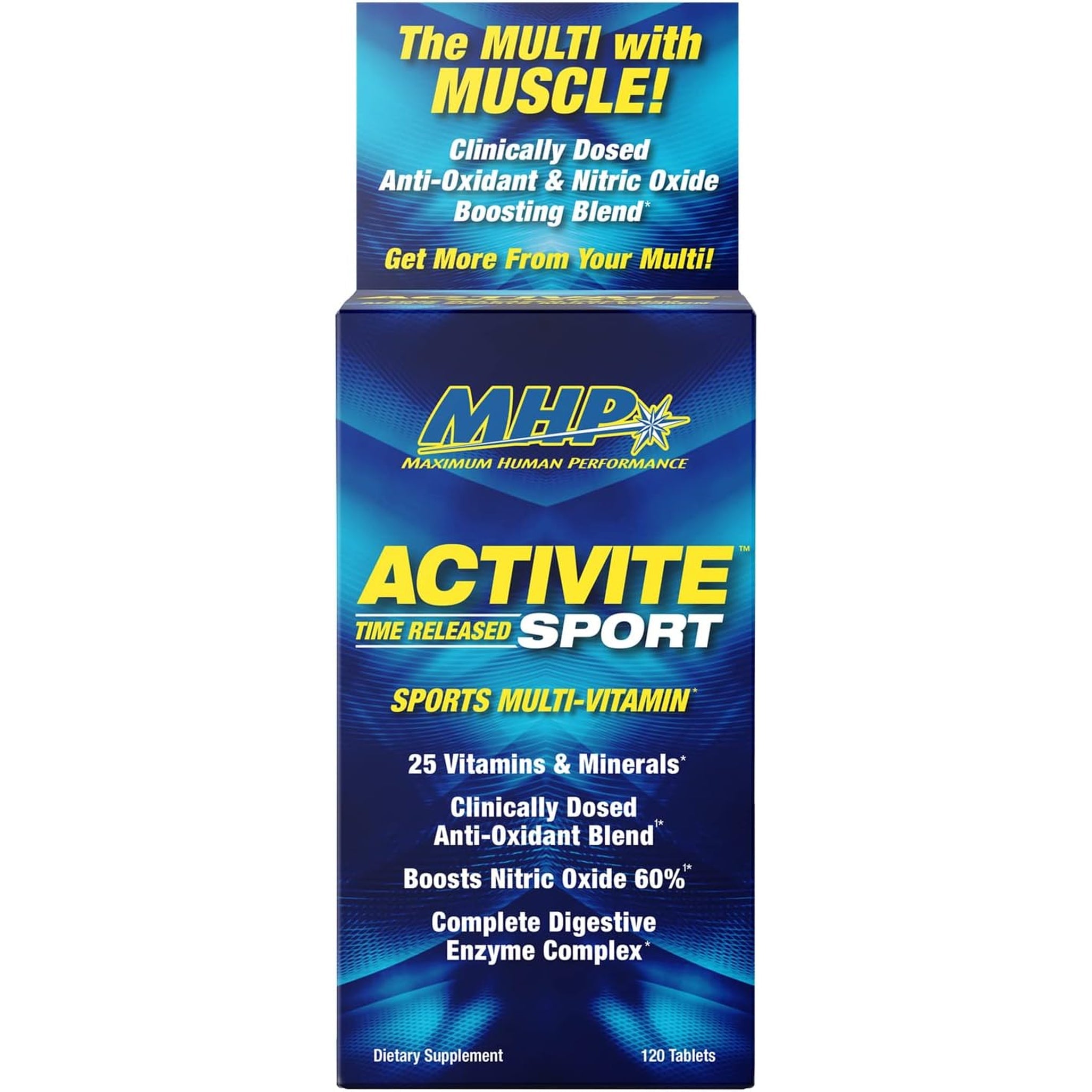 MHP Activite Sport Multi Vitamin, 25 Vitamins and Minerals, Nitric Oxide Booster, Digestive Enzymes, Antioxidants, 120 Tablets