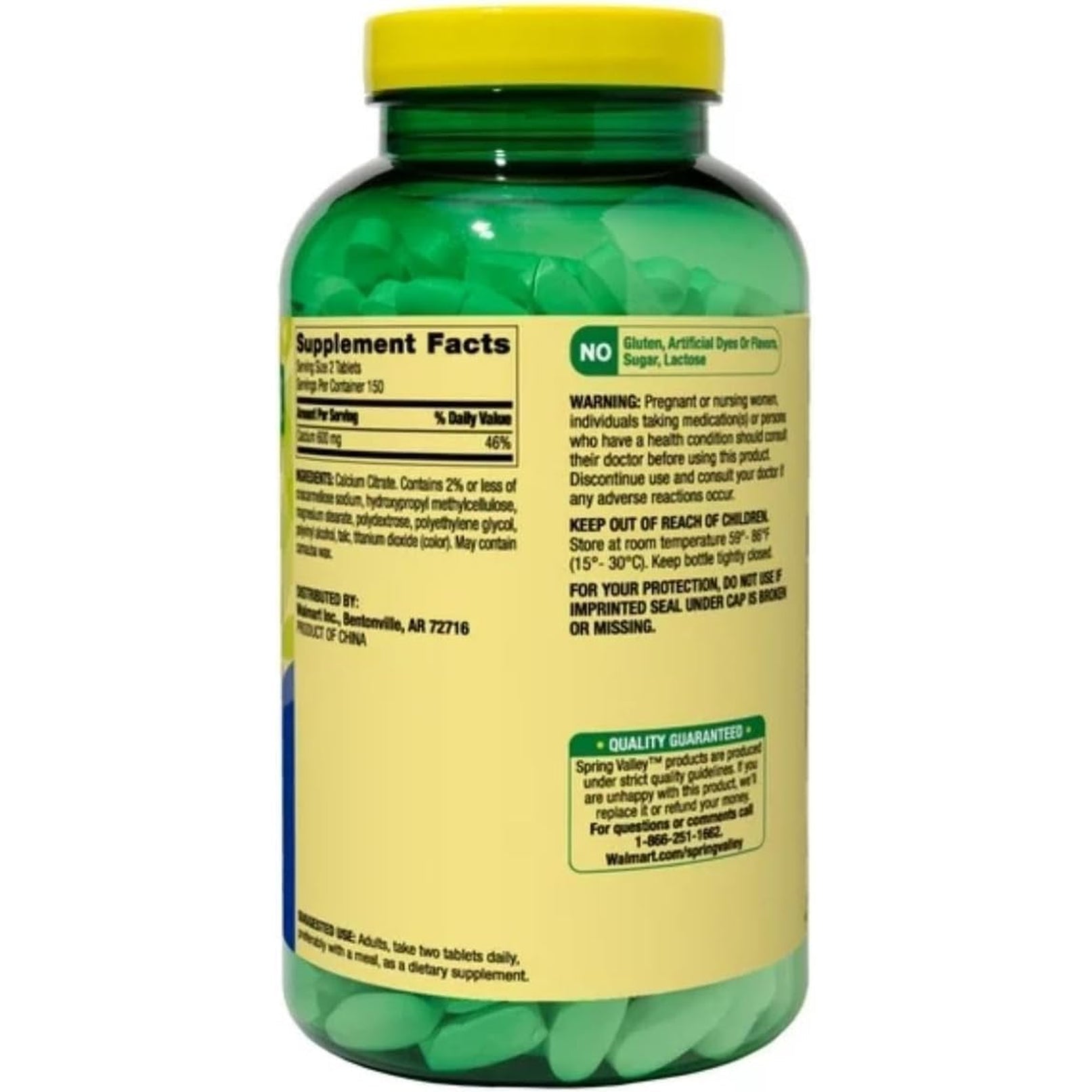 Spring Valley Calcium Citrate 600 Mg, 300 Tablets - Bone & Joint Health + STS Sticker.