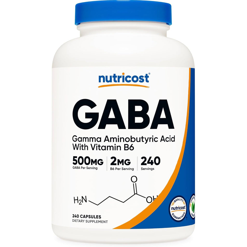 Nutricost GABA (Gamma Aminobutyric Acid) + Vitamin B6, 500Mg per Serving, 240 Capsules