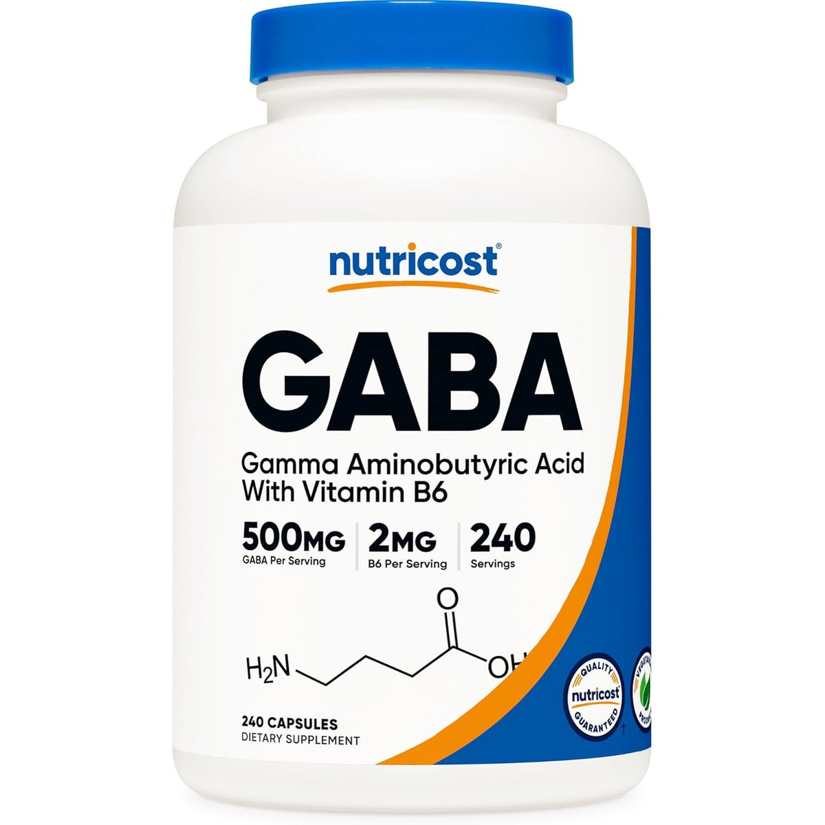 Nutricost GABA (Gamma Aminobutyric Acid) + Vitamin B6, 500Mg per Serving, 240 Capsules