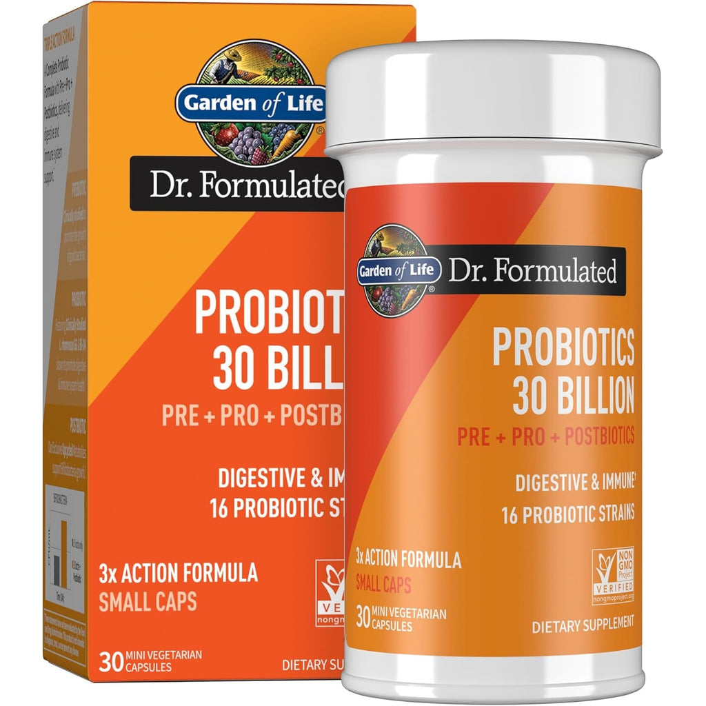 Garden of Life Dr Formulated Once Daily 3-In-1 Complete Probiotics, Prebiotics & Postbiotics - PRE + PRO + POSTBIOTIC Supplement for Adults’ Digestive & Immune Health, 30 Billion CFU, 30 Day Supply
