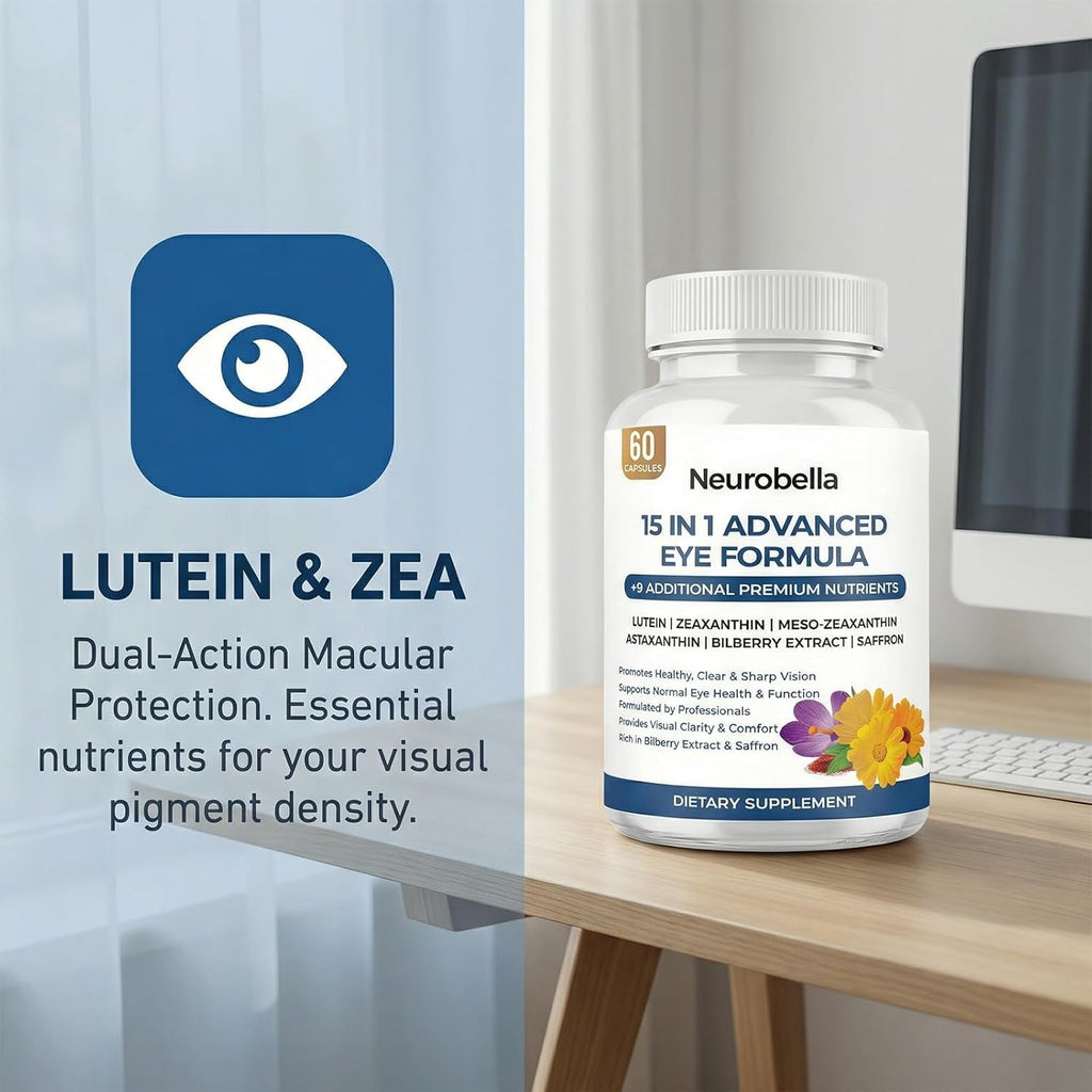 15-In-1 Advanced Eye Formula, Eye Support Formula for Daily Comfort with Lutein, Zinc, Luteolin, 60 Capsules