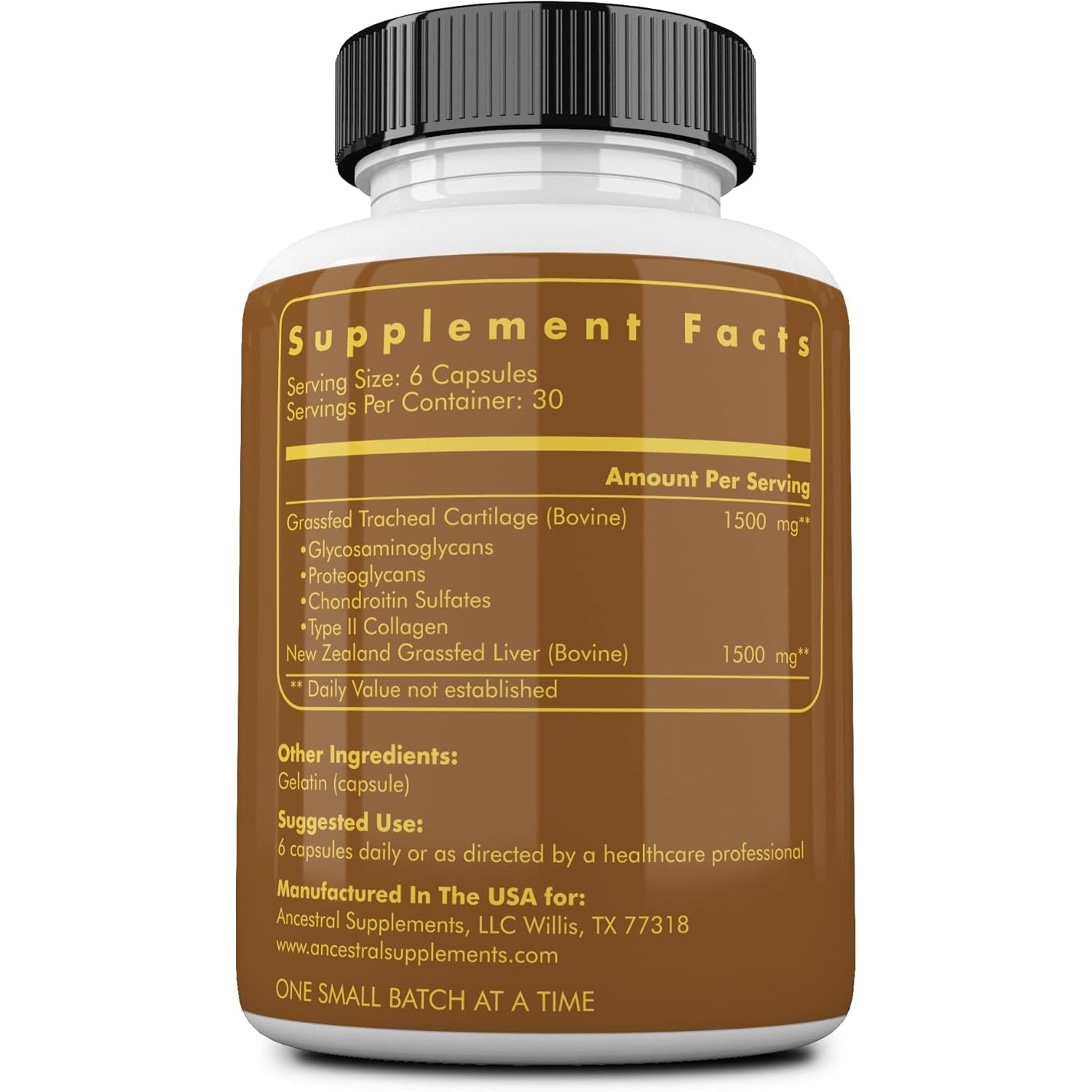 Ancestral Supplements Grass Fed Beef Tracheal Cartilage Supplement with Liver, 3000Mg, Immune Health and Joint Support Supplement Promotes Healing, Non-Gmo, 180 Capsules