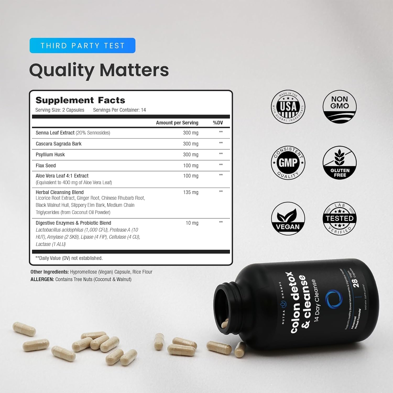 Nutrachamps Colon Cleanse & Detox for Weight Loss [14 Day Quick Cleanser] Safe & Effective Formula with Probiotic & Digestive Enzymes for Constipation Relief
