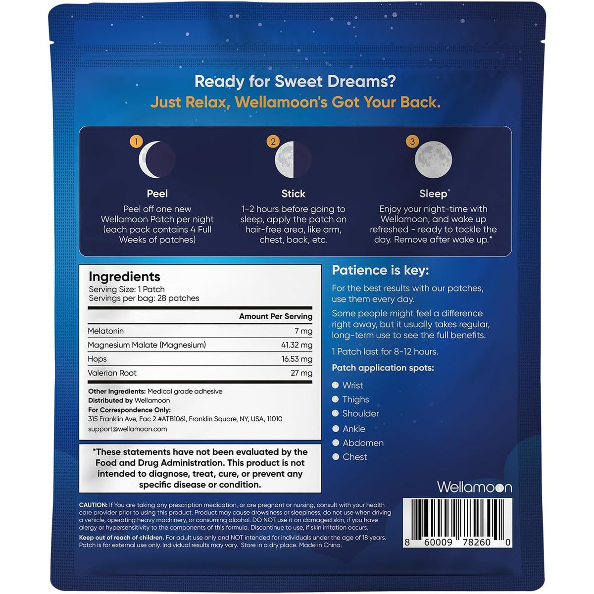 Wellamoon Original Sleep Patches for Adults Extra Strength | Easy-To-Apply Sleep Patch with Melatonin & Valerian | Relax & Wake up Refreshed | Long-Lasting Night Comfort for Men & Women | 28 Patches