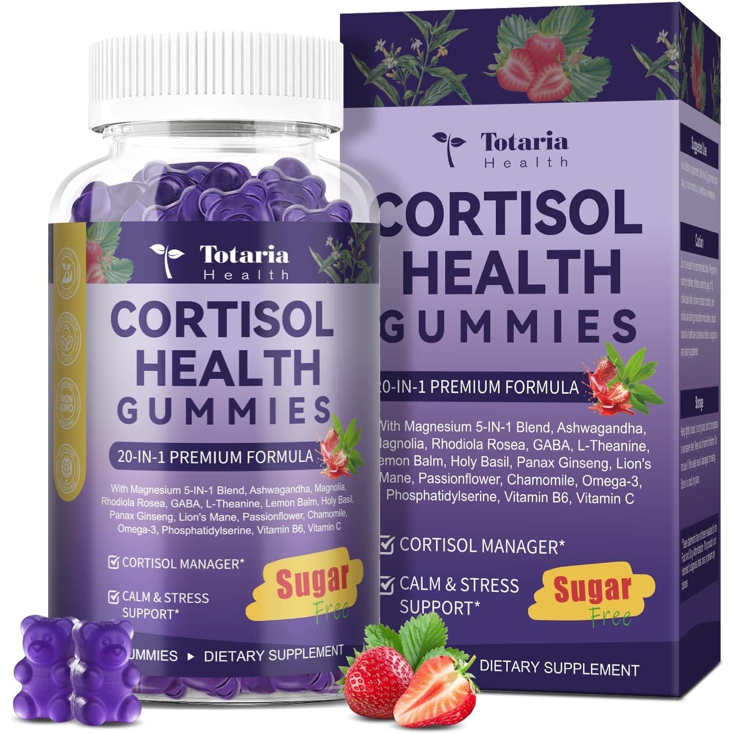 Cortisol Supplements for Women & Men 20-In-1 Cortisol Gummies with Ashwagandha Rhodiola Rosea Magnesium Phosphatidylserine Calm Focus Mood Support Healthy Cortisol Levels 30 Day Supply