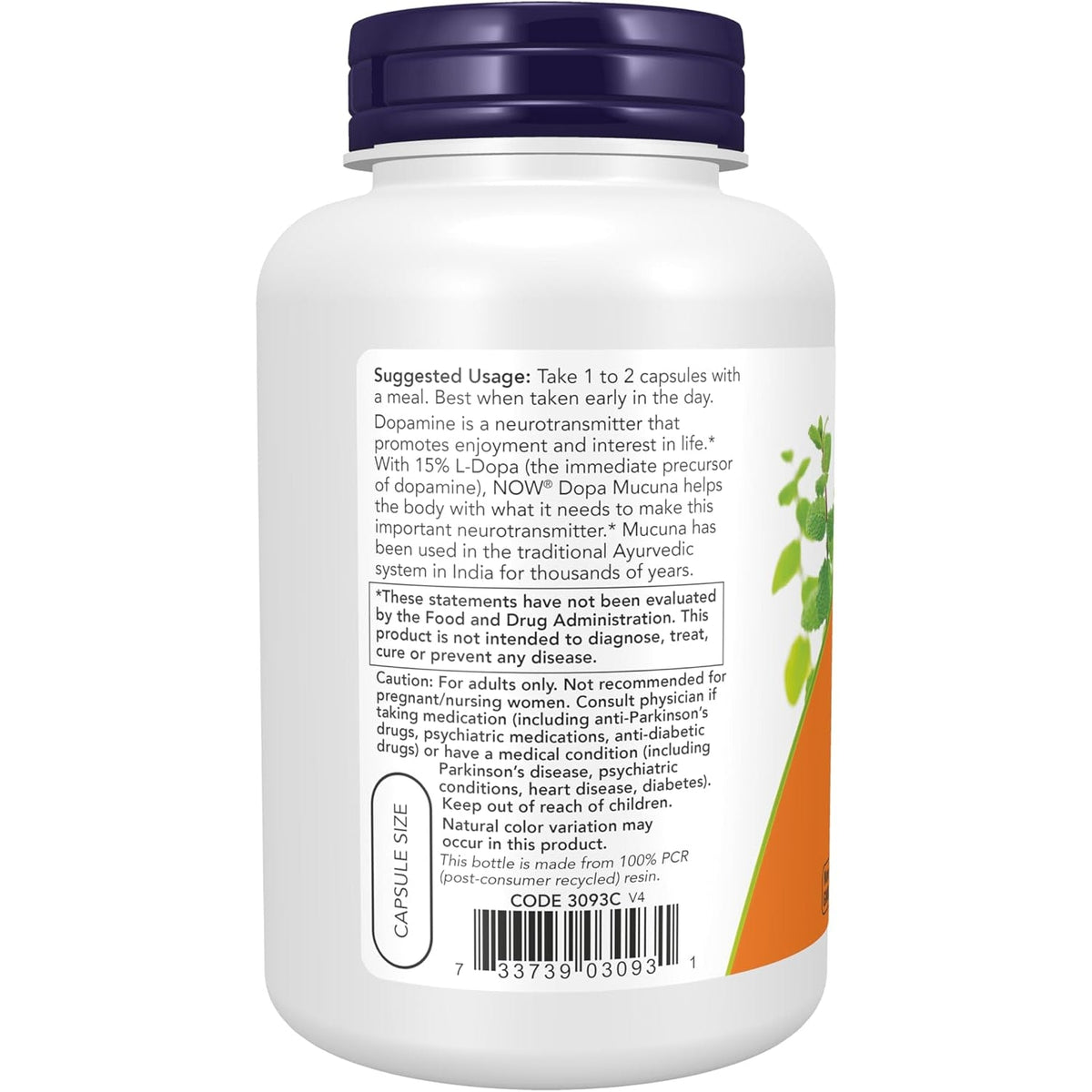 NOW Foods Supplements, DOPA Mucuna, Standardized Mucuna Extract with Naturally Occurring 15% L-Dopa, 180 Veg Capsules
