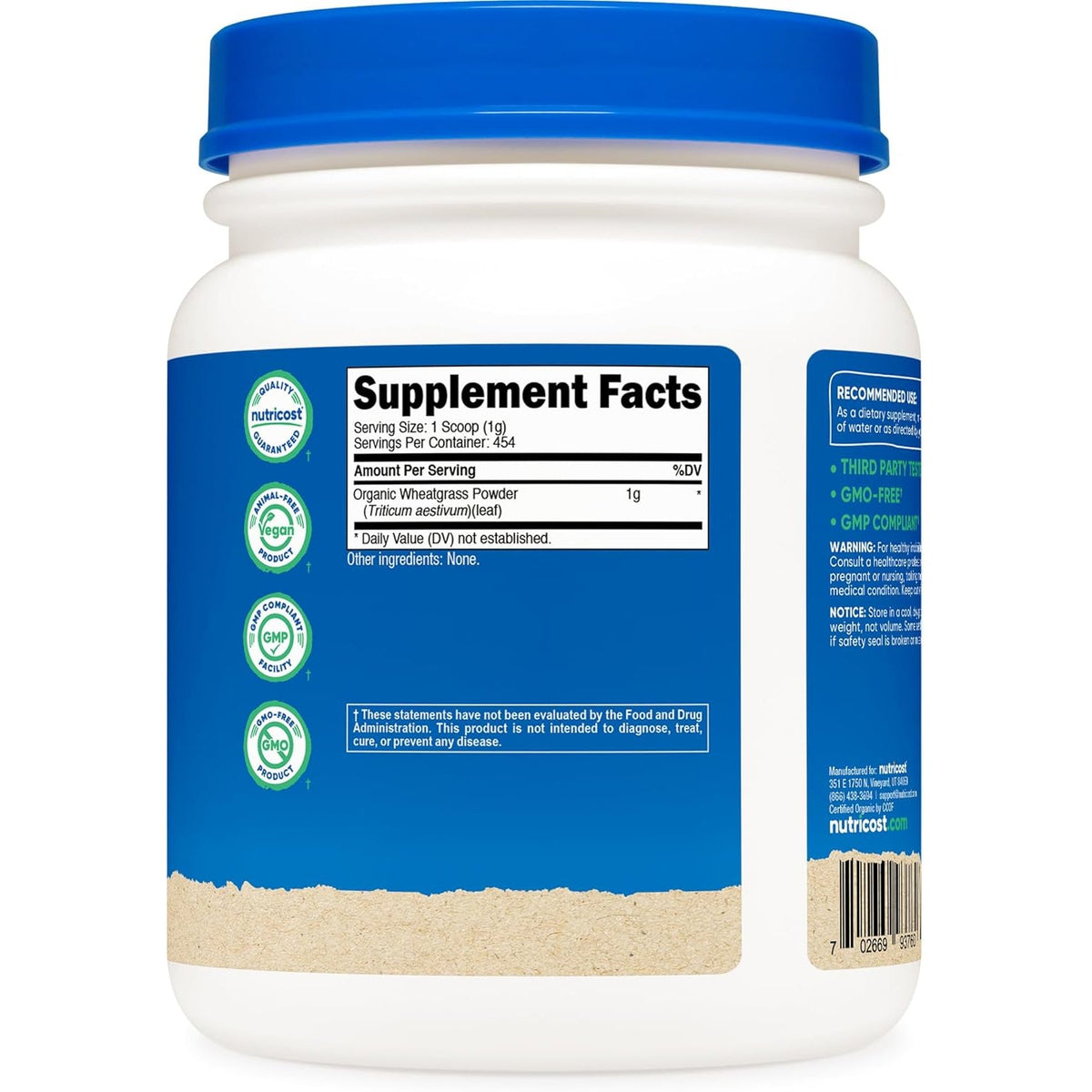 Nutricost Organic Wheatgrass Powder 1 LB - Non-Gmo Superfood