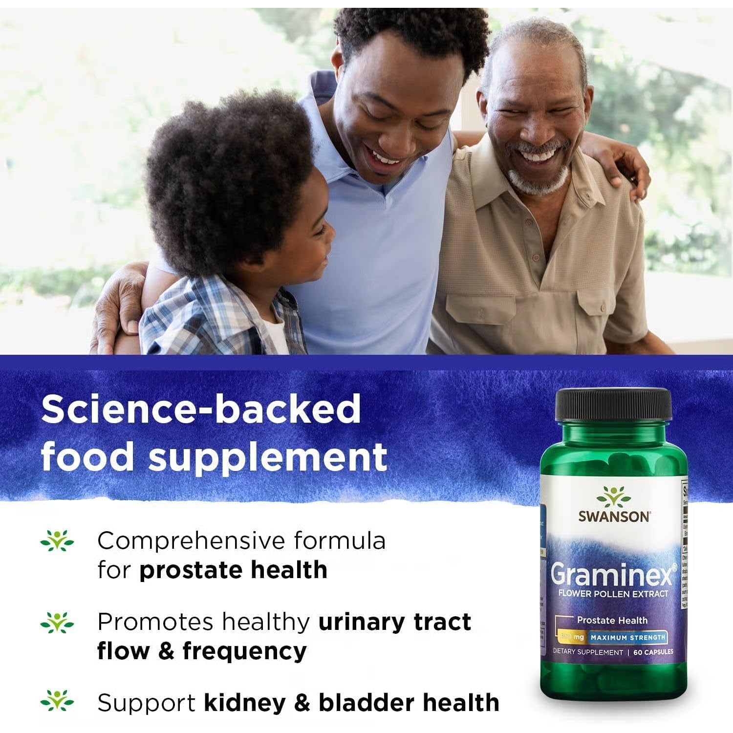 Swanson Graminex Flower Pollen Extract - Men'S Health Supplement to Support Prostate, Kidney, Bladder & Urinary Tract Health* - Non-Gmo - 60 Capsules