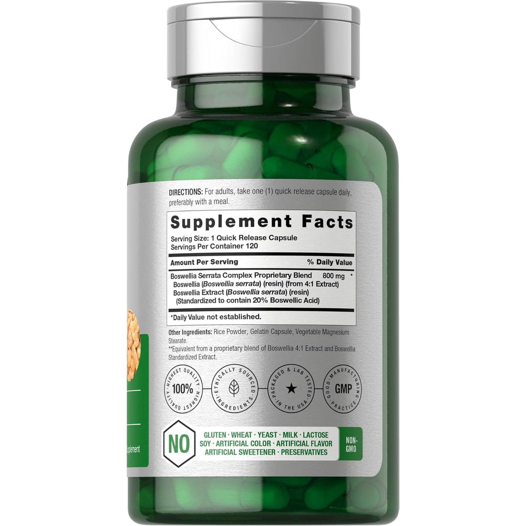 Horbäach Boswellia Serrata Extract Capsules | 120 Count | Herbal Supplement | Non GMO, Gluten Free