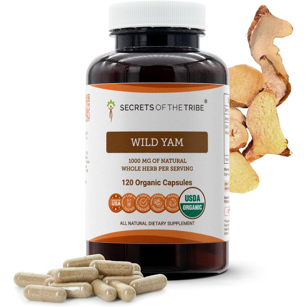Secrets of the Tribe Wild Yam USDA Organic 120 Capsules | Made with Organic Vegetarian Capsules and Responsibly Farmed Wild Yam (Dioscorea Villosa) Dried Root (120 Capsules)