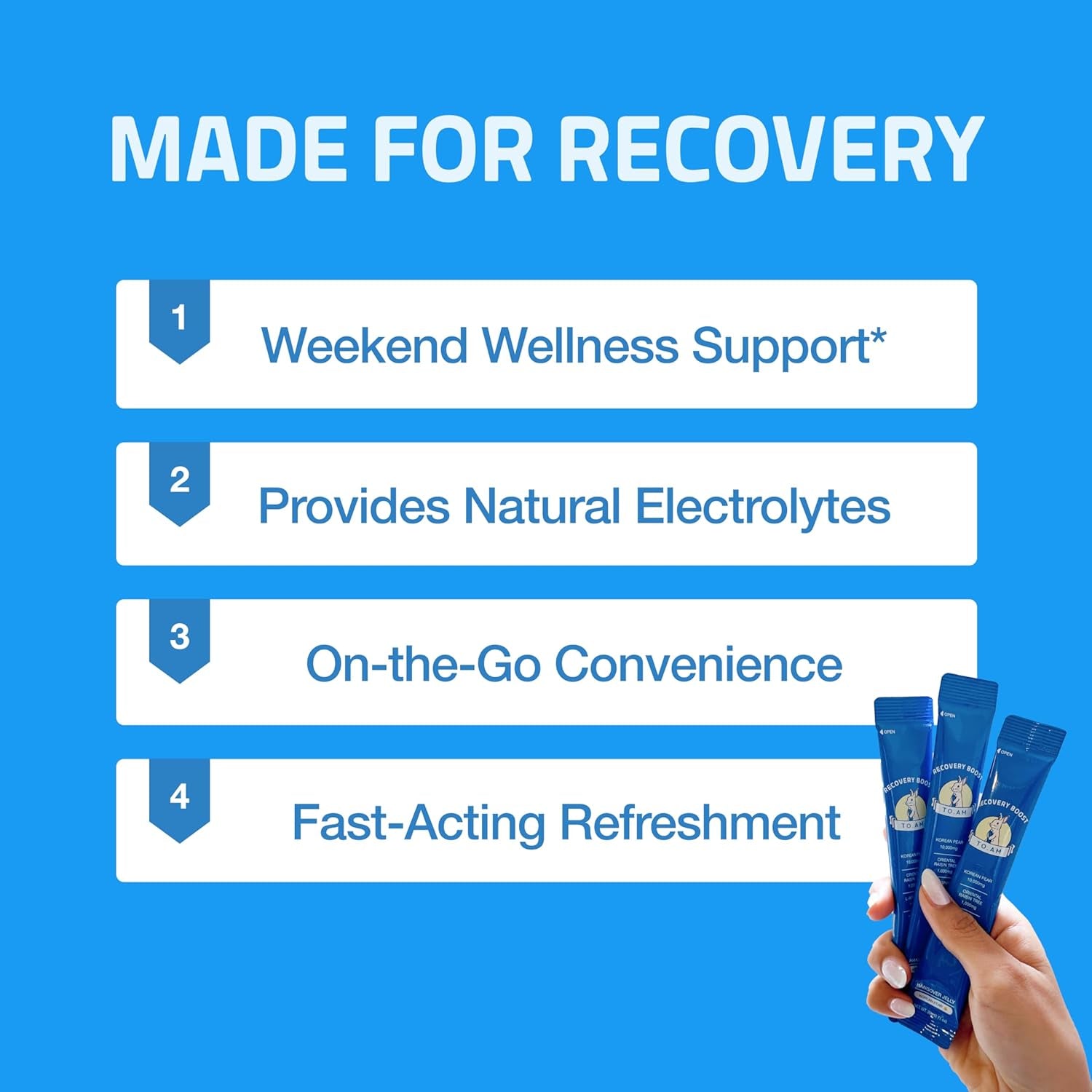 TO. AM Recovery Boost Jelly Stick | Better Mornings after Every Night Out | Korean Pear + DHM | Liver Support + Electrolytes | Pre & Post Drink | Made in Korea | 10 Count