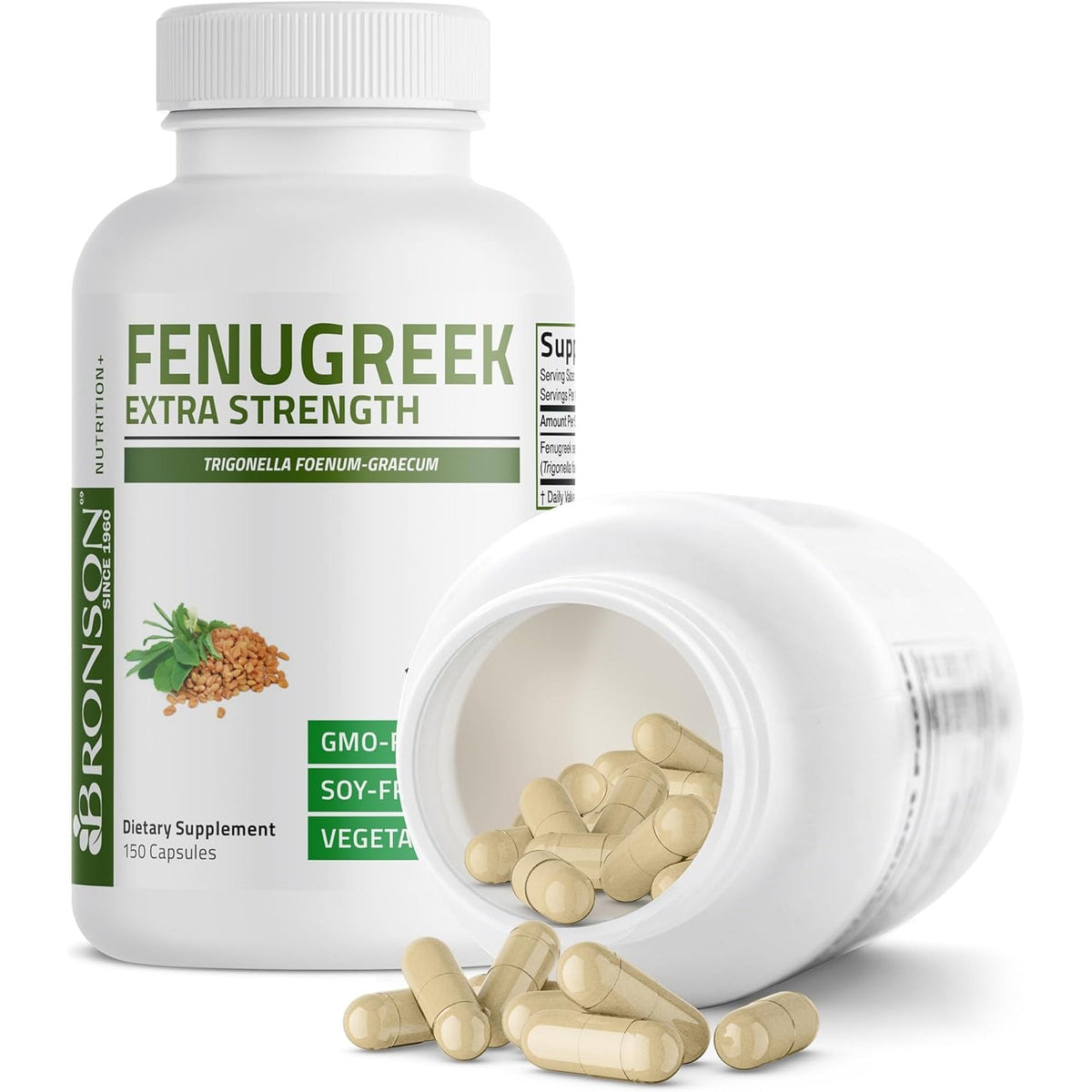 Bronson Fenugreek Seed Powder Capsules Extra Strength, Trigonella Foenum-Graecum, Non-Gmo, Soy-Free, Vegetarian, 150 Capsules