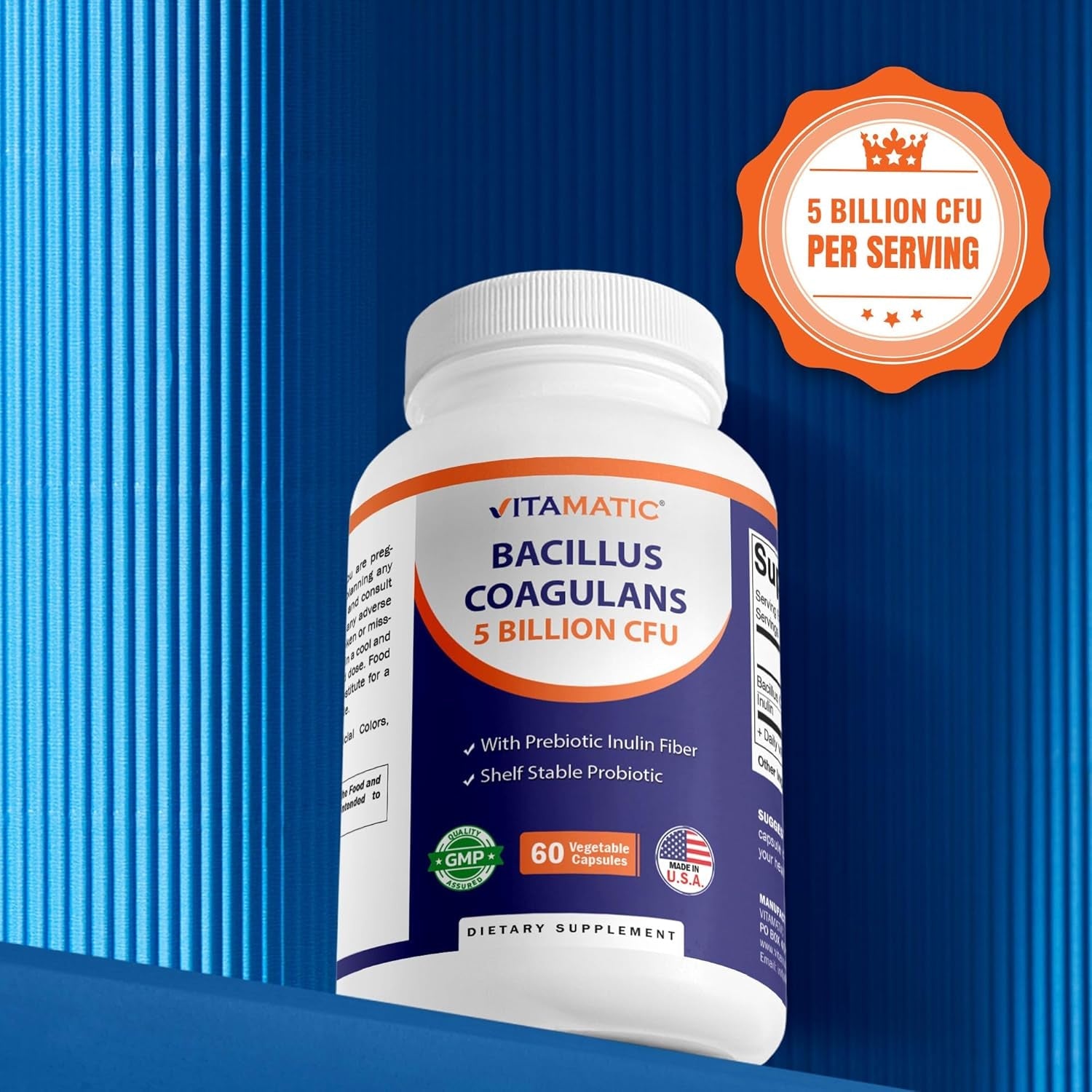 Vitamatic Bacillus Coagulans Shelf Stable Probiotic Supplement - Promote GI Digestive Health - 60 Vegetable Capsules - Survives Stomach Acids
