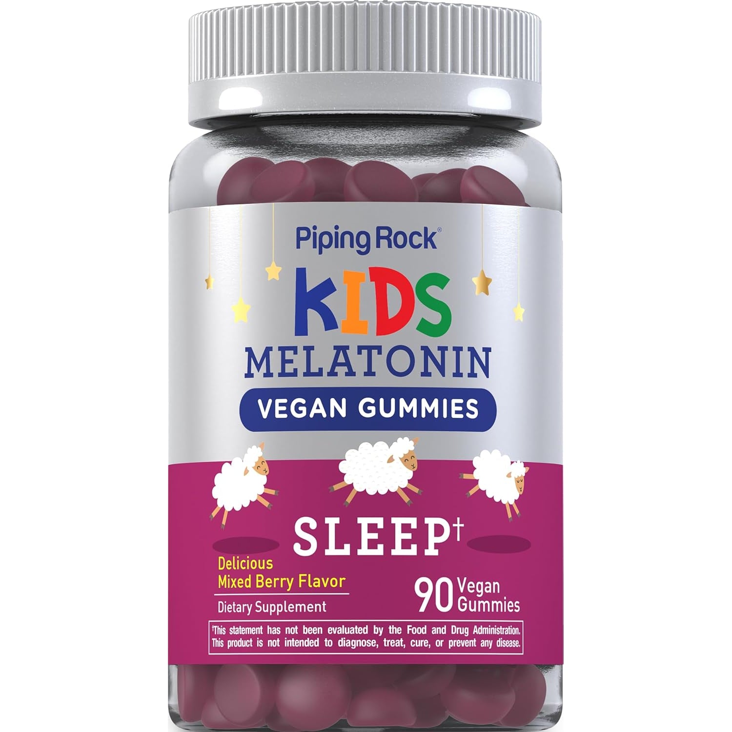 Piping Rock Kids Melatonin Gummies | 1Mg | 90 Count | Supplement for Children | Mixed Berry Flavor | Vegan, Non-Gmo, Gluten Free